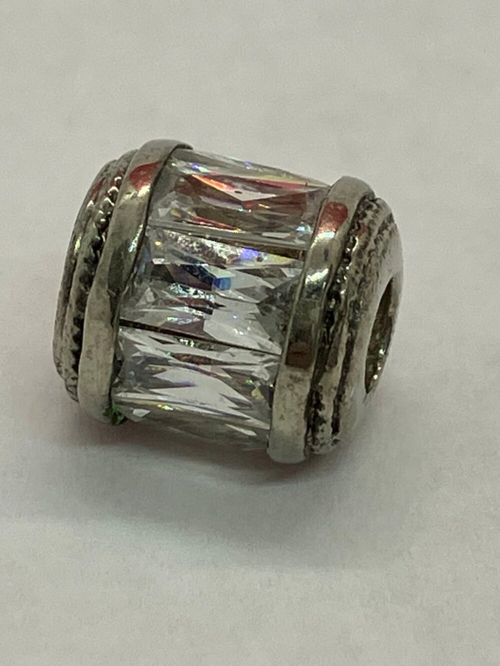 925 Sterling Silver Tube Crystal Bead Slider Pendant